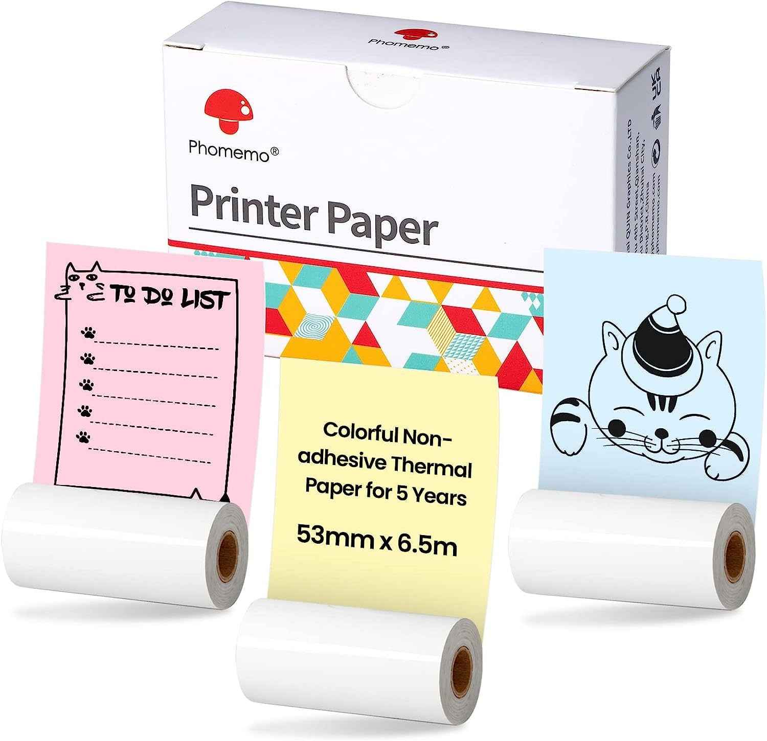 Colorful Thermal Paper 53mm x 6.5m for Phomemo M02/M03 Pocket Printer - TTpen