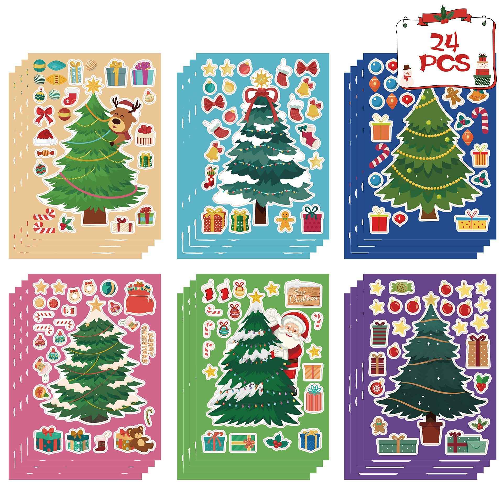 24 Sheets Christmas Tree Make Your Own Stickers for Kids Cards Crafts - TTpen