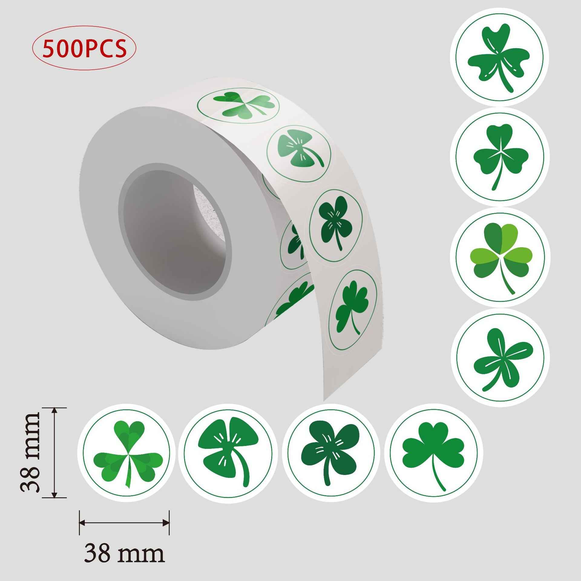 500pcs St Patricks Day Decorations Sticker Green Shamrock Labels 1.5 inch - TTpen