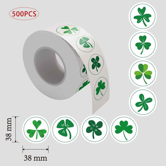 500pcs St Patricks Day Decorations Sticker Green Shamrock Labels 1.5 inch - TTpen