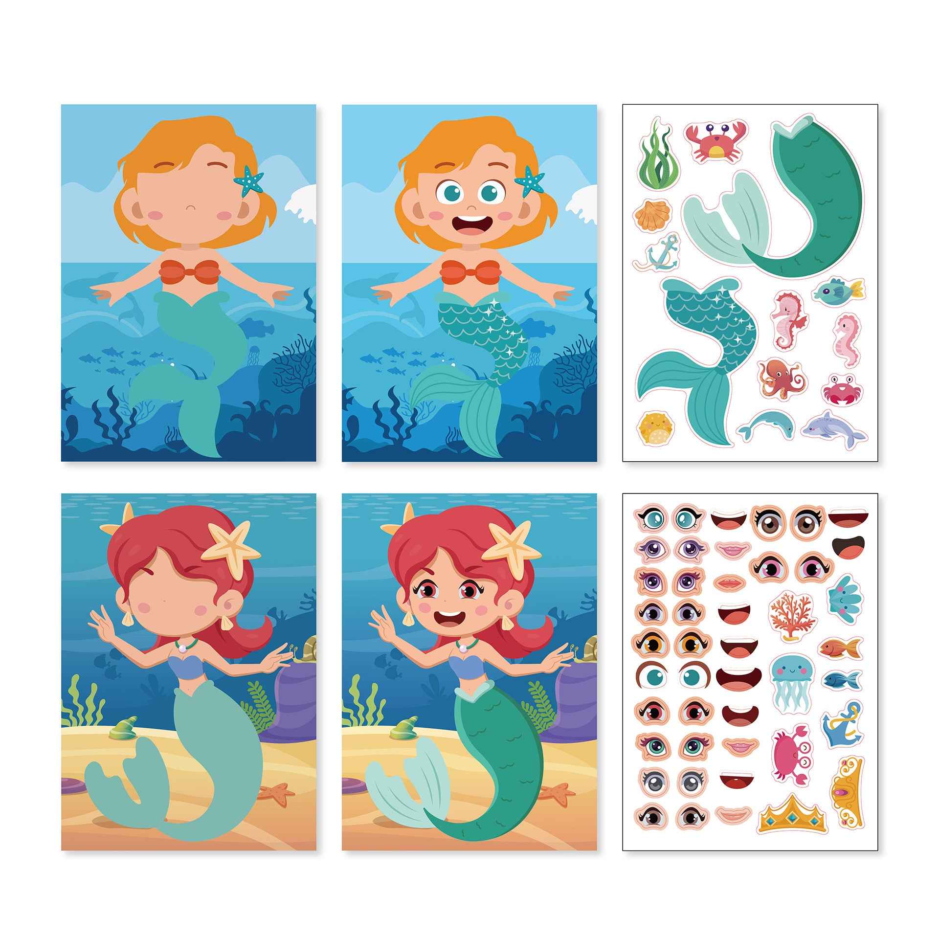 20 Sheets Mermaid Make a Face Stickers for Kids Girls DIY - TTpen