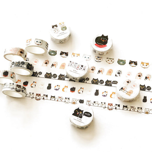 6 Adorable Cat Washi Tape Set – 1.5cm x 5m for Journaling Scrapbooking
