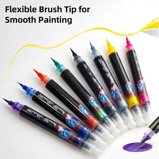 Flexible Brush Pens Metallic 8 Colors for Art Drawing Calligraphy