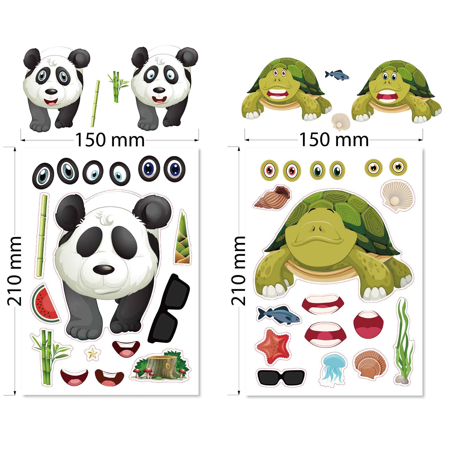 24 Sheets Panda Turtle Monkey Lion Tiger Elephant Make Your Own Stickers for Kids - TTpen