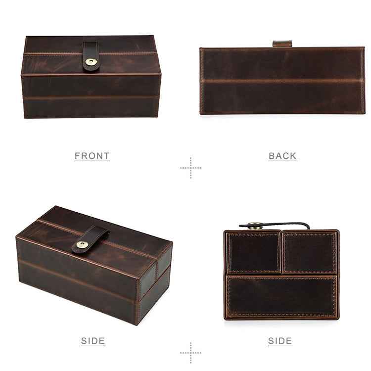 Genuine Vintage Oil Leather Travel 3 Watches Case Organizer
