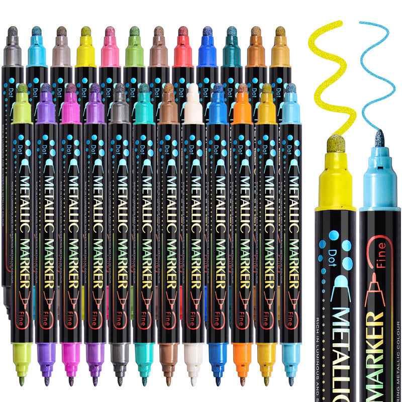 Guangna 24 Colors Metallic Paint Twin Marker Pens with Dot and Fine Tip - TTpen