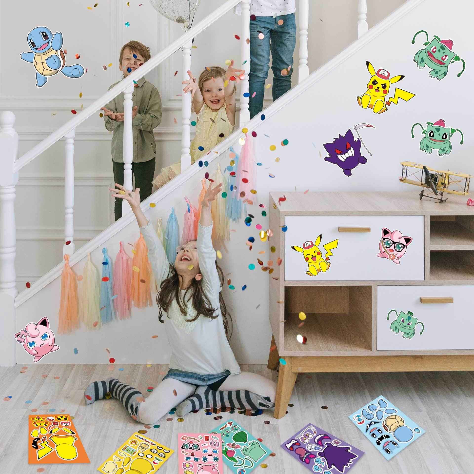 32 Sheets Cartoon Pokemon Make a Face DIY Stickers for Kids - TTpen
