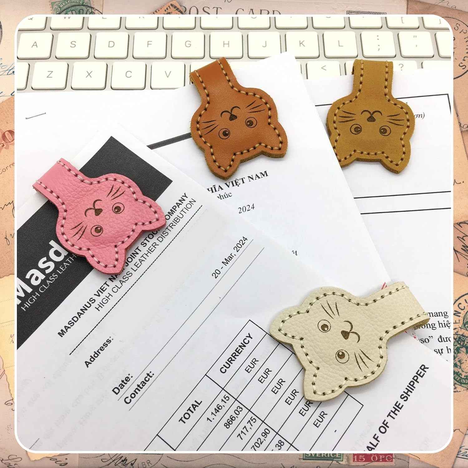4Pcs Cute Cate Leather Magnetic Bookmarks