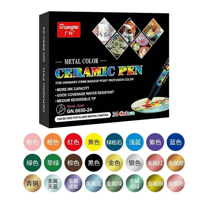 Guangna 6650 DIY Painting Pens White Porcelain Glass Pens,12/24 Colors