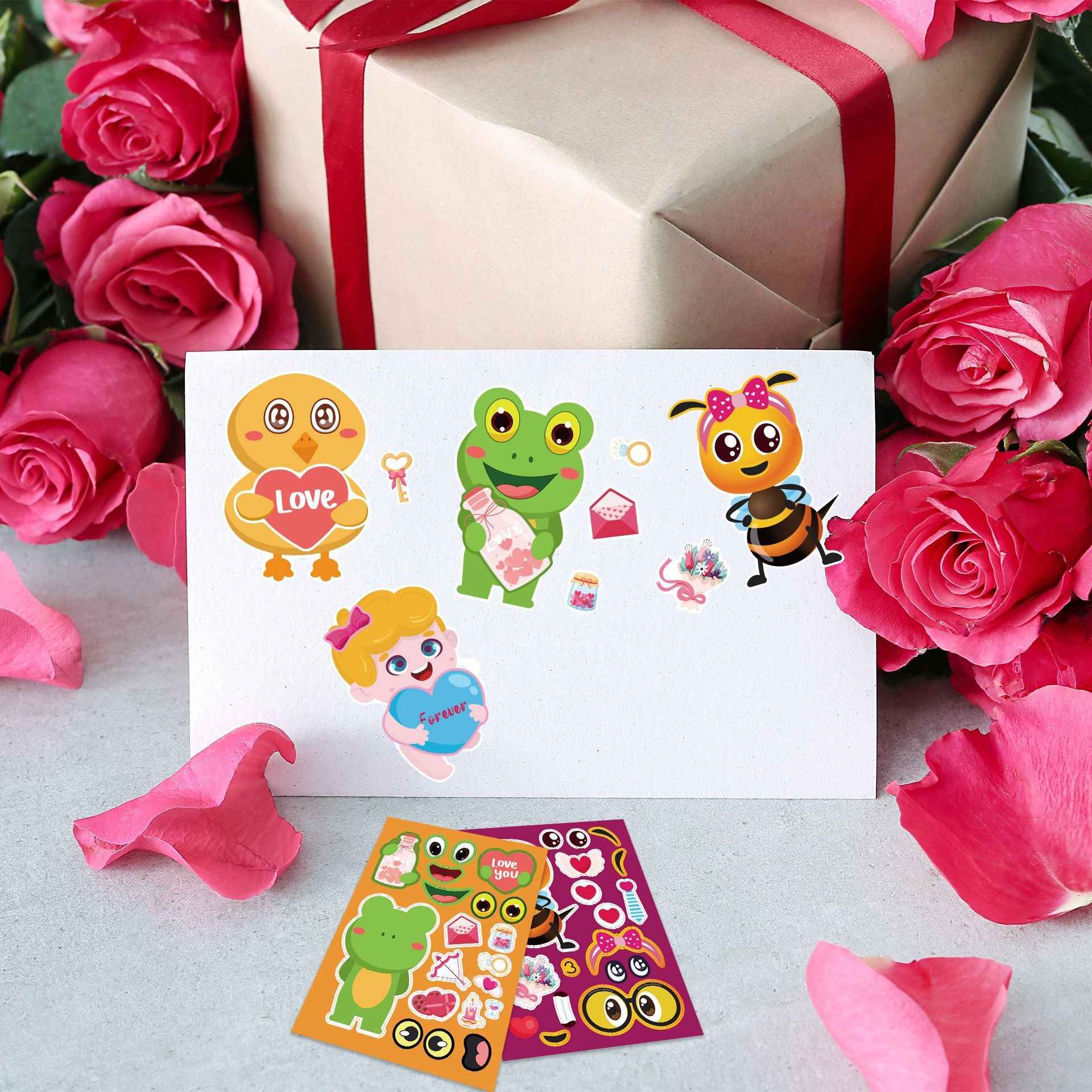 24 Sheets Valentine's Day Love You Animal Stickers for Kids - TTpen