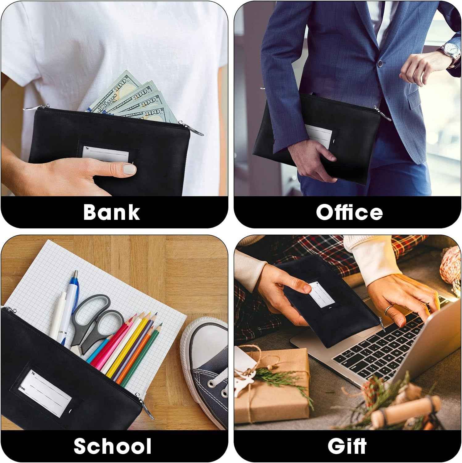 Leather Money Bag with Zipper For Depositing Cash and Bank Deposits - TTpen