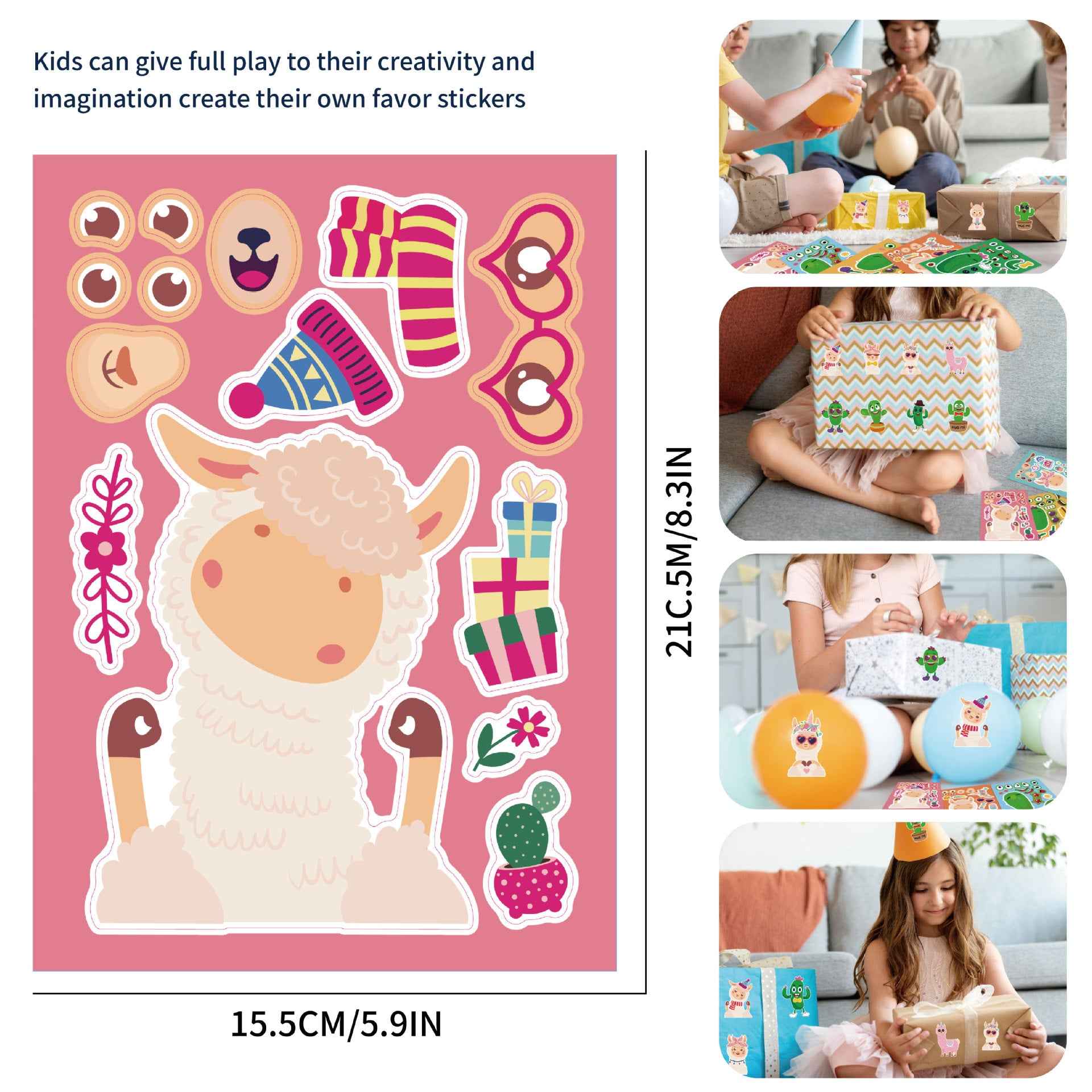32 Sheets Cartoon Alpaca Make Your Own Stickers for Kids - TTpen