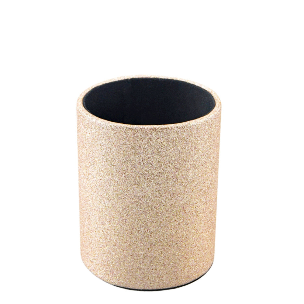 PU Leather Pen Pencil Holder Desk Organizer (3.3" x 3.3" x 4") Gold