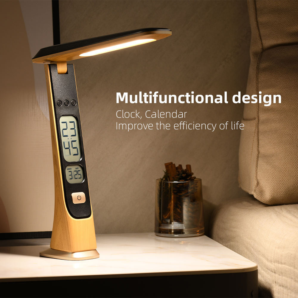 Foldable Portable Cordless Table Desk LED Lamp with Clock Calendar