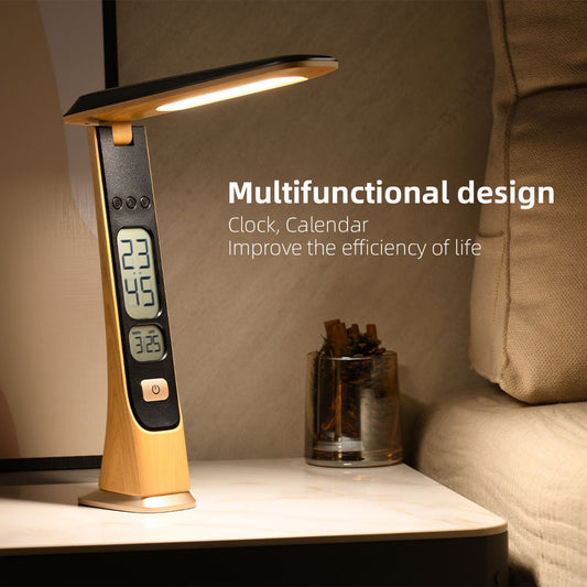 Foldable Portable Cordless Table Desk LED Lamp with Clock Calendar