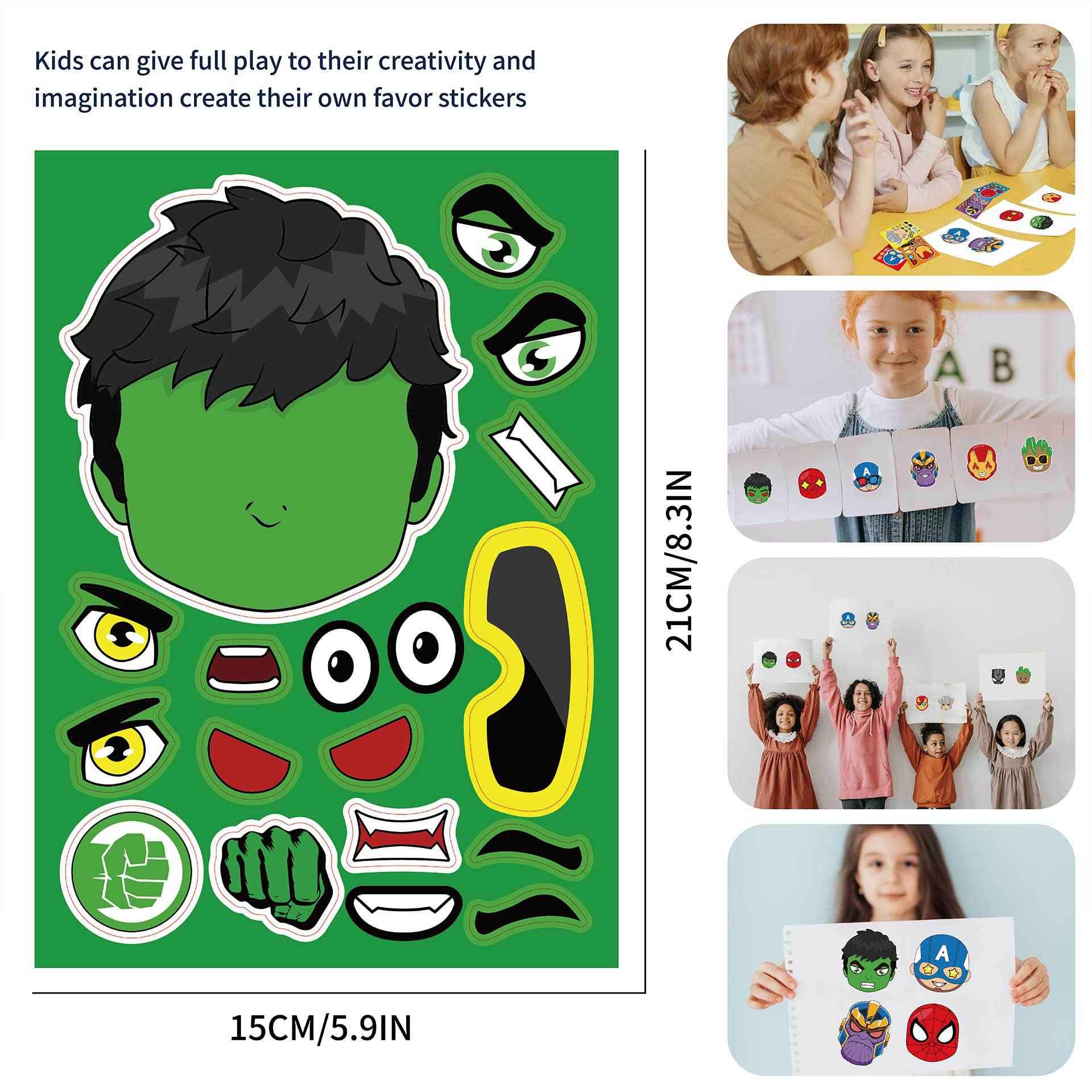 32 Sheets Cartoon Marvel Make a Face DIY Stickers for Kids - TTpen