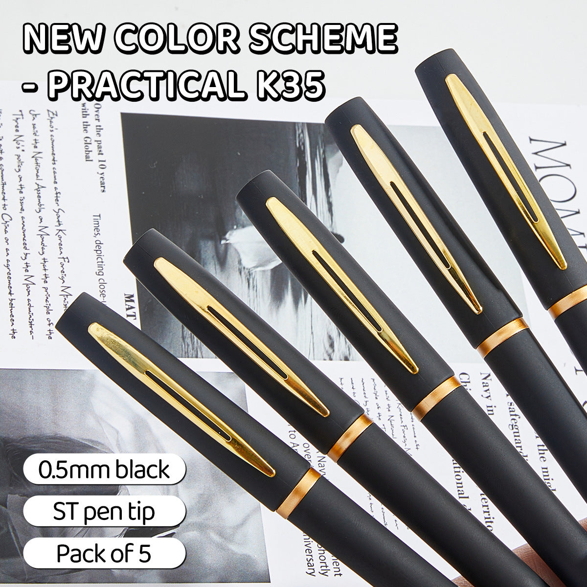 15-Pack Black Ink Signature Gel Pens Set (0.5mm/0.7mm/1.0mm)