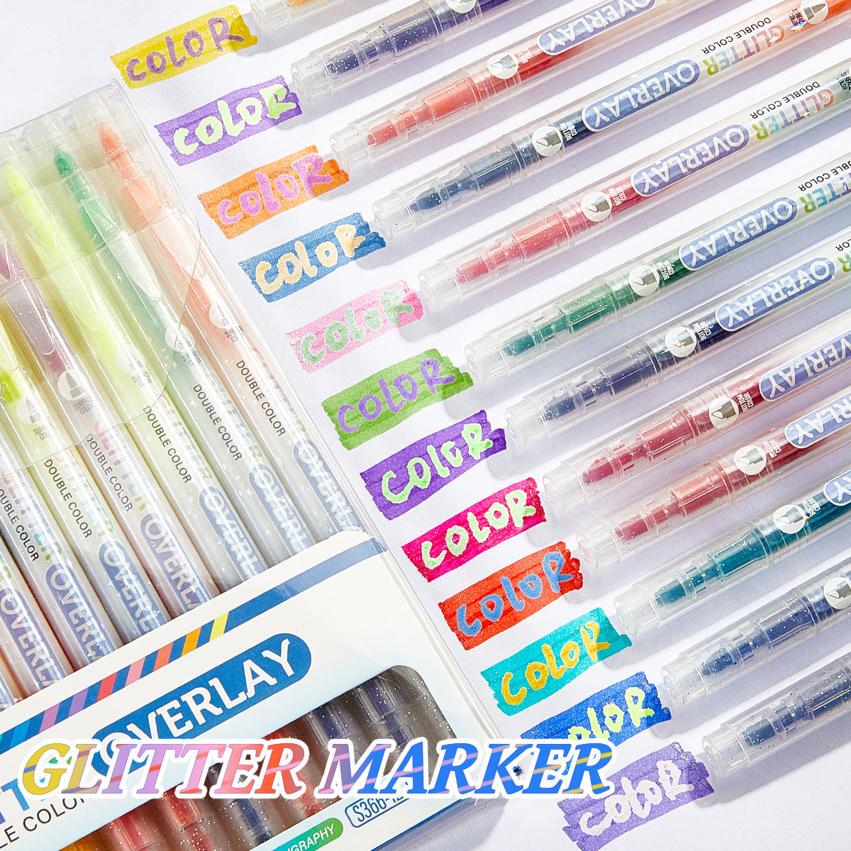 12/24 Colors Dual-Tip Glitter Overlay Highlighter Markers Set
