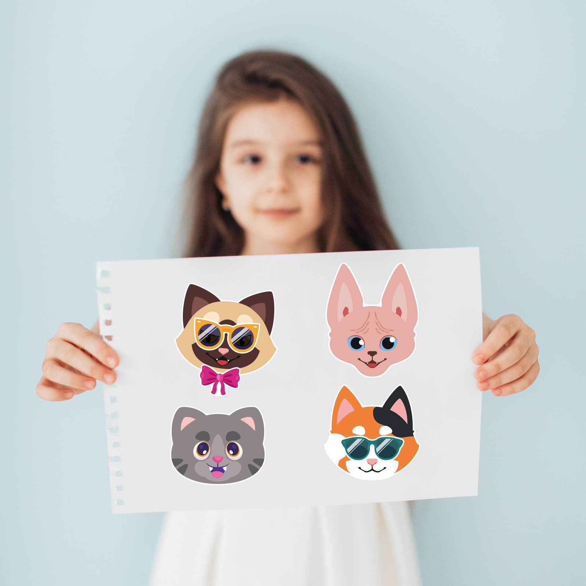 24 Sheets Cute Cat Head Make Your Own Stickers for Kids - TTpen