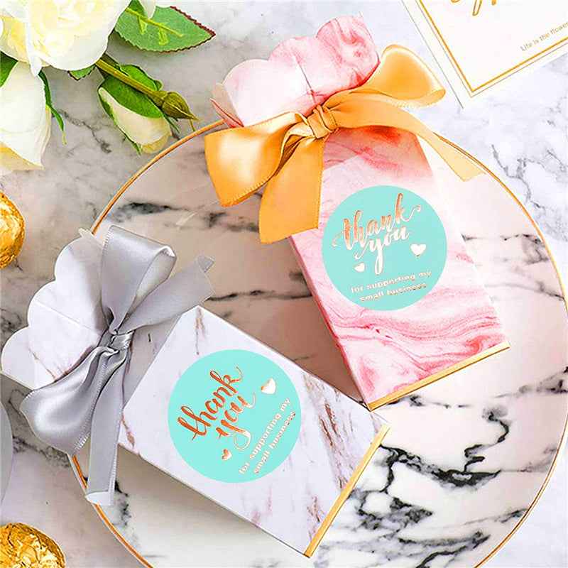 500pcs Thank You Stickers,1.5 Inch Blue Gold Foil Design - TTpen