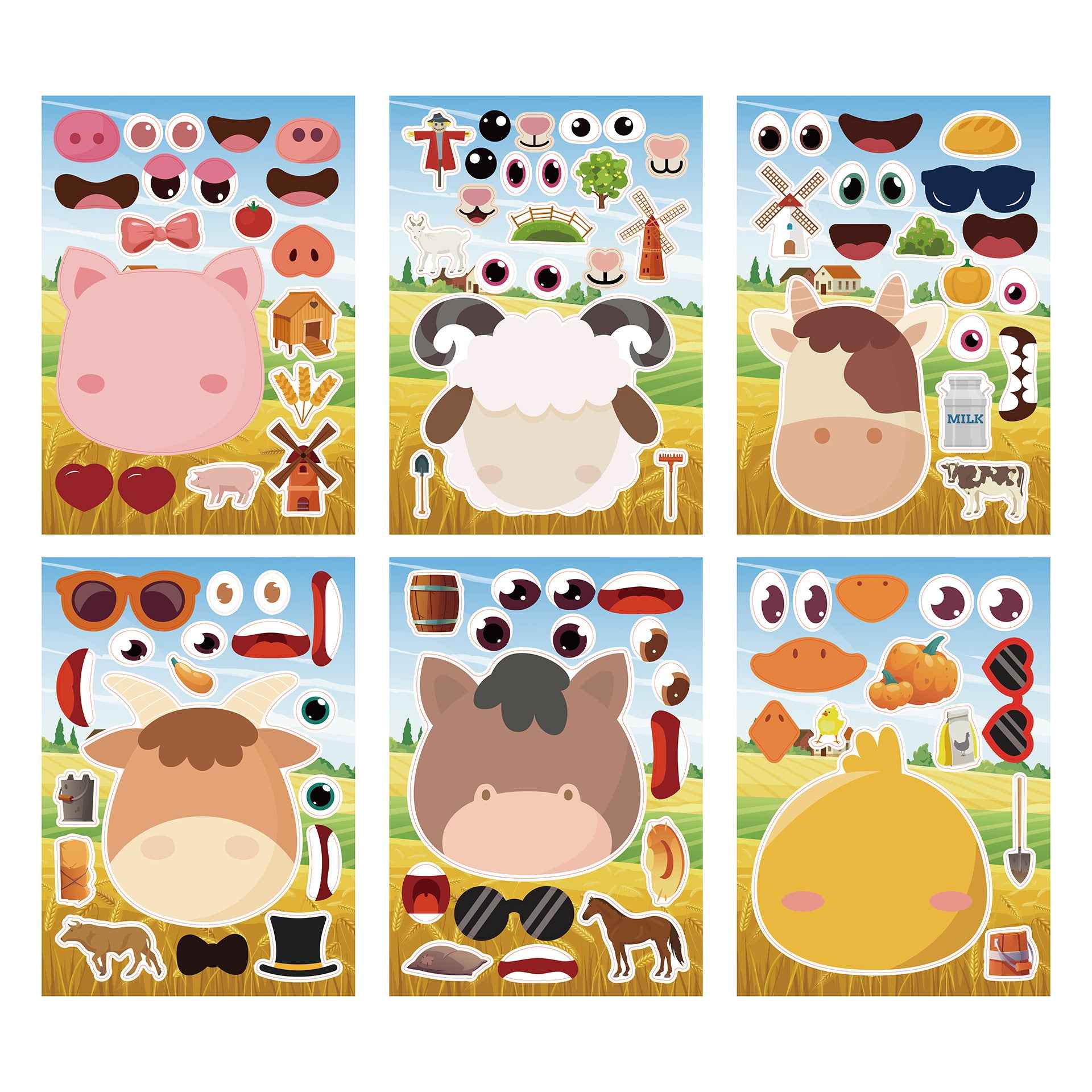 24 Sheets Farm Animals Make Your Own Stickers for Kids - TTpen