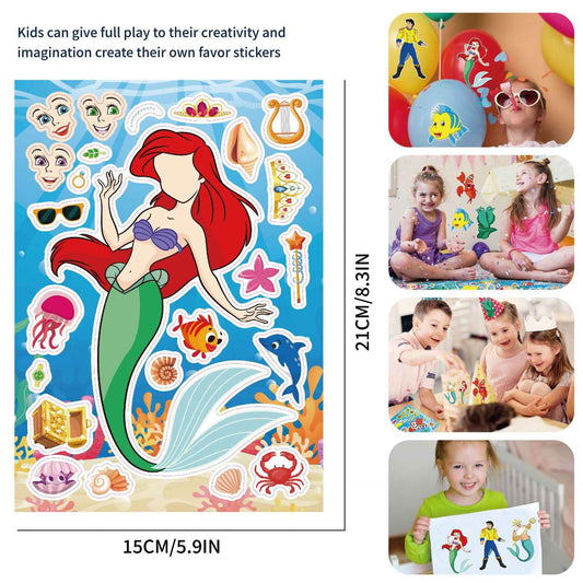 32Pcs Cartoon Mermaid Make a Face Stickers for Kids Girls - TTpen