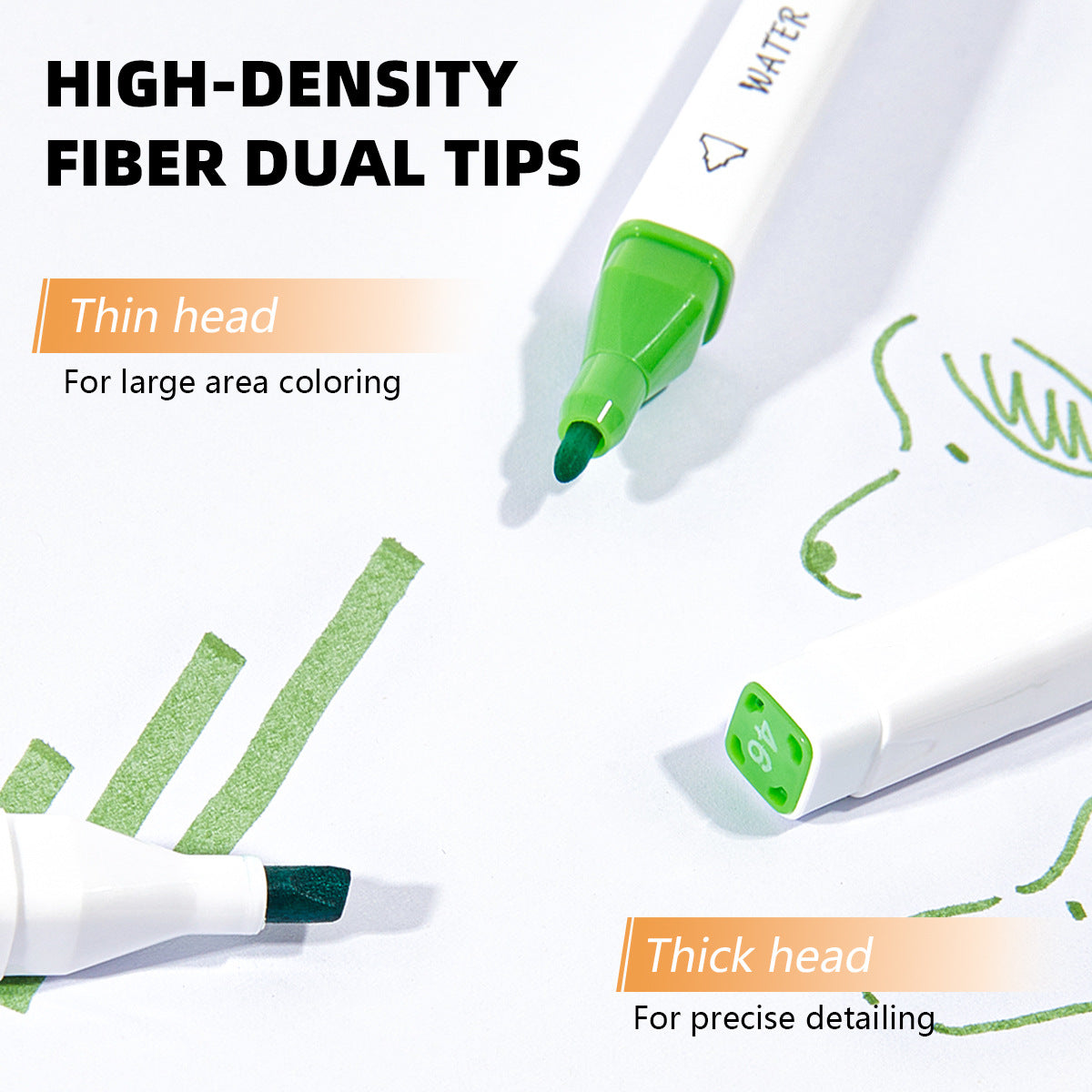 48-Color Dual-Tip Water-Based Art Markers for Kids Square Barrel