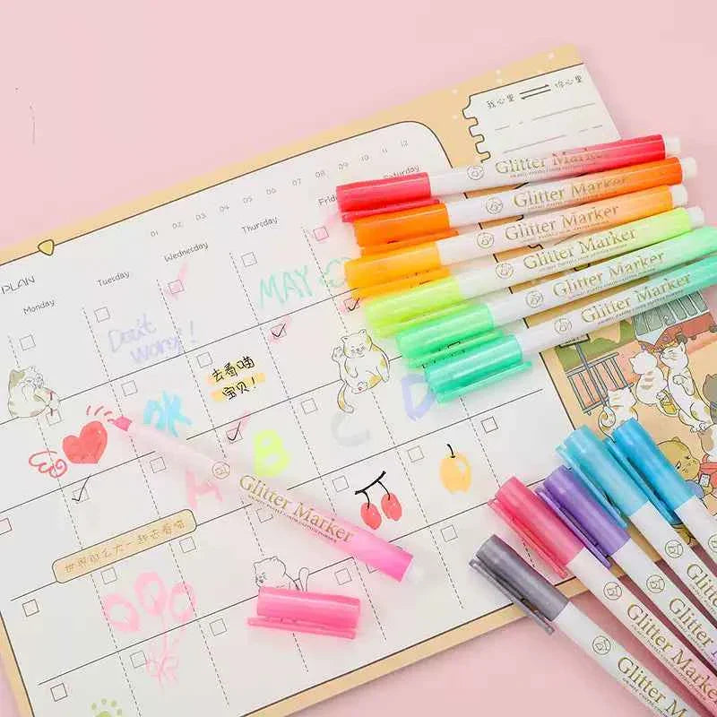 Guangna 6621 Glitter Highlighters Markers,12 Pack,Candy Colors