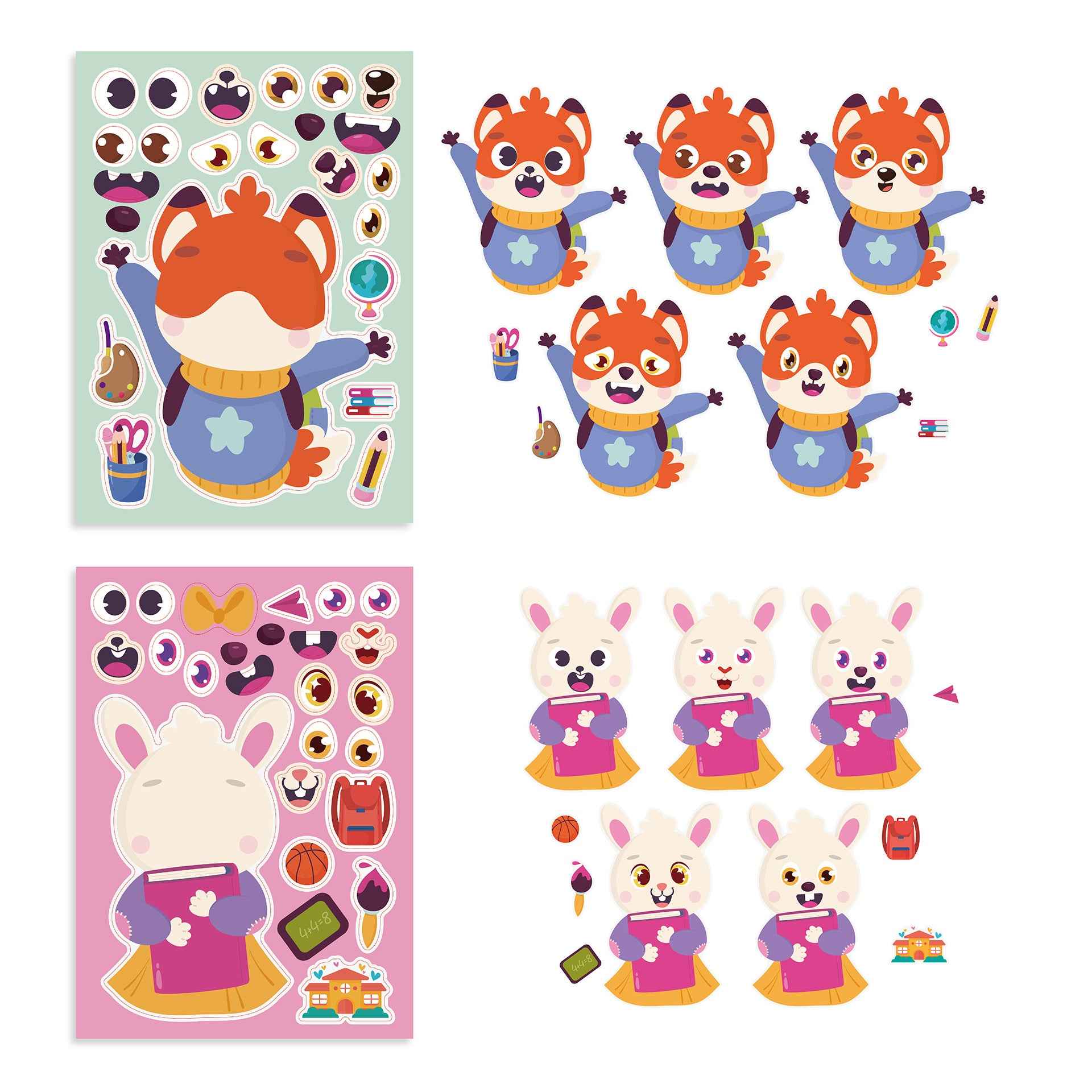 24 Sheets Cartoon Back to School Make Your Own Stickers for Kids - TTpen