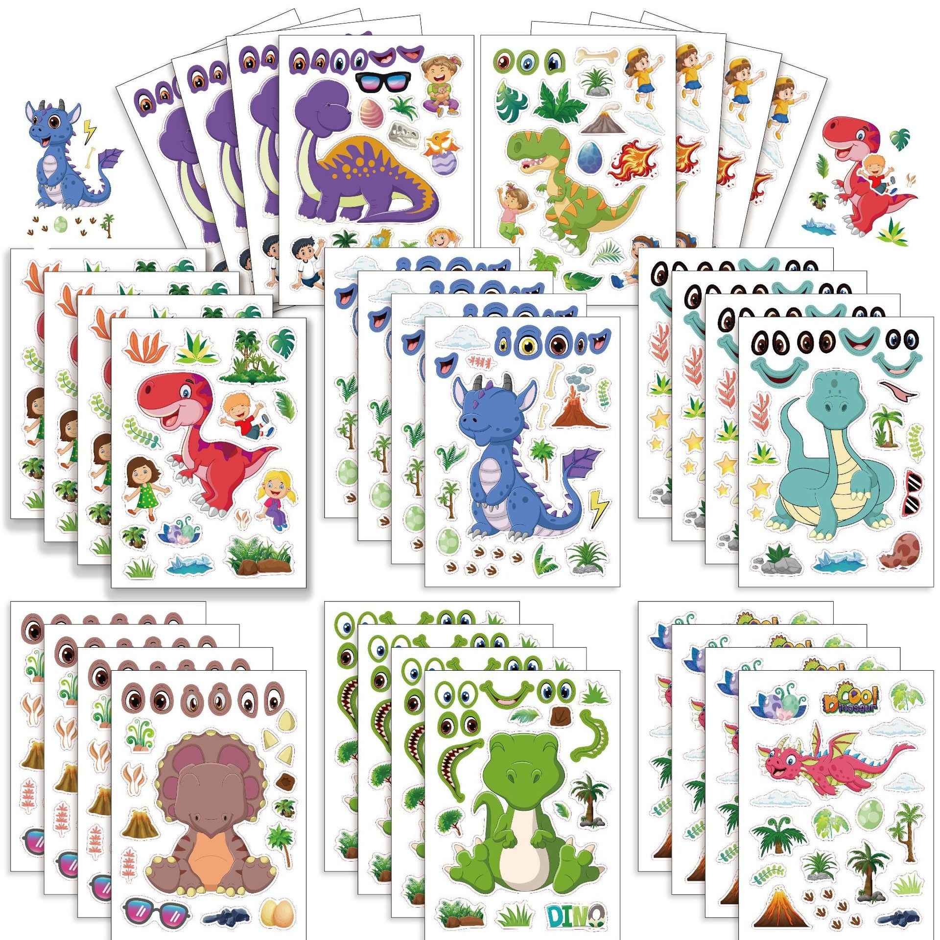 32 Sheets Dinosaur Make Your Own Stickers for Kids Birthday Party Favor Supplies - TTpen
