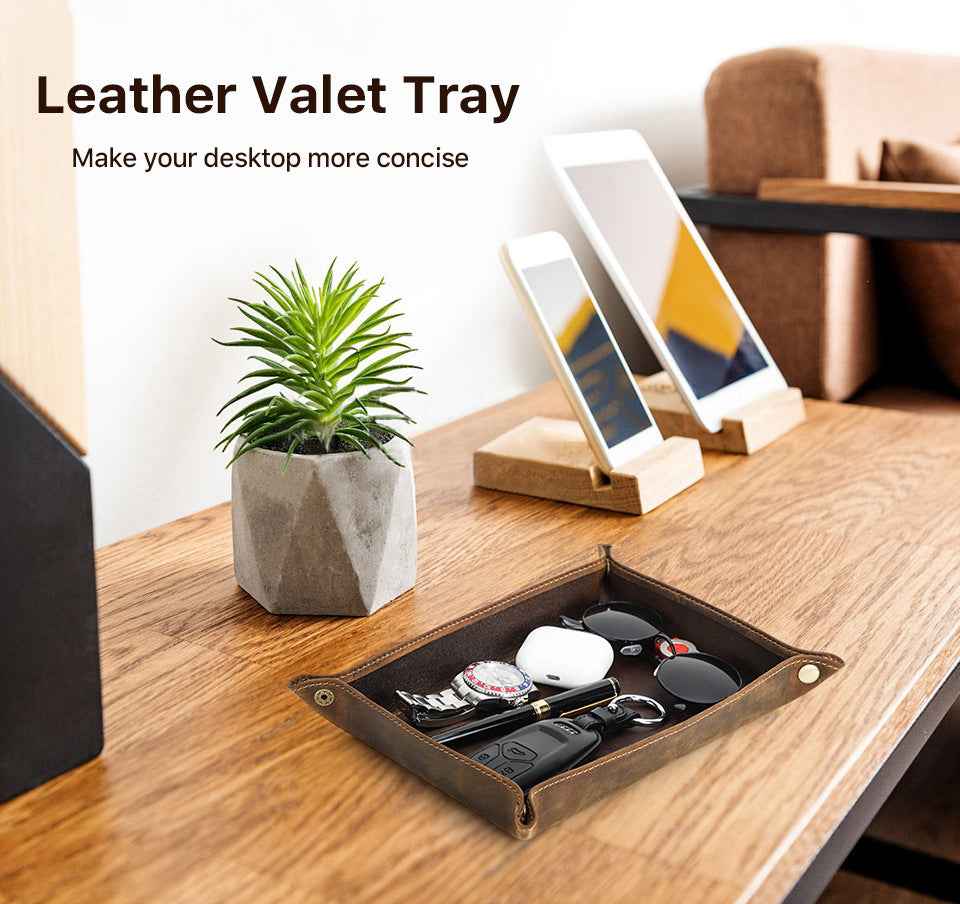 Large Genuine Leather Tray Organizer Desk Storage Box