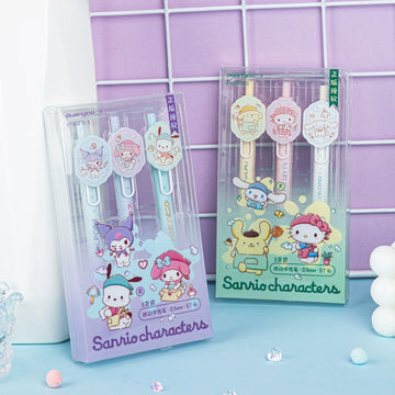Guangbo Sanrio Click Gel Pen Set 6-Pack with Cartoon Character Clip