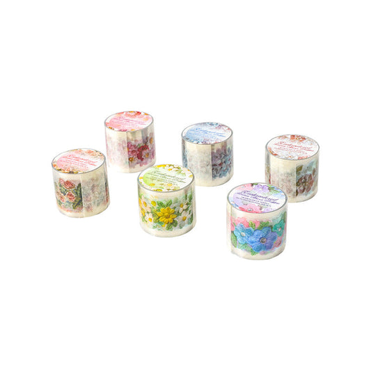 6 Floral "Embroidered Blooms" PET Tape 35mm x 2m