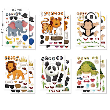 24 Sheets Panda Turtle Monkey Lion Tiger Elephant Make Your Own Stickers for Kids - TTpen