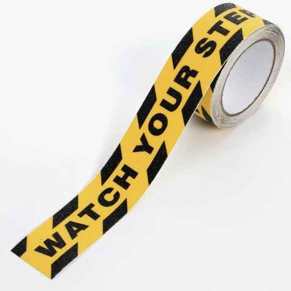 Black Yellow Anti Slip Safety Tape Printed"Watch Your Step CAUTION“
