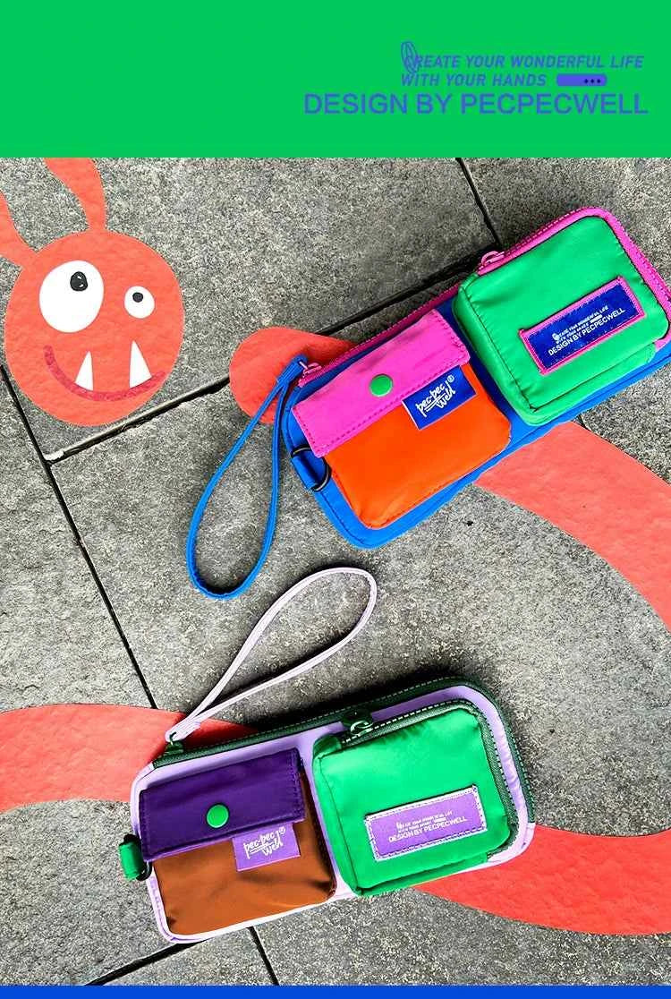 Pecpec Well Color-Block Pencil Case with 3 Gel Pens