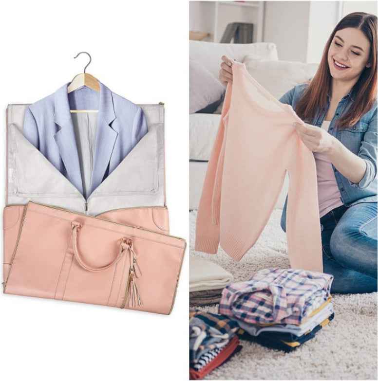 Large PU Leather Foldable Garment Duffle Travel Bag with Shoe Pouch