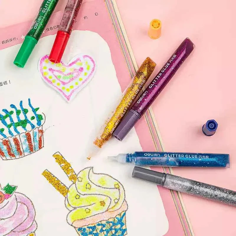 DELI 12 Color Glitter Glue Stick Pens Set 12ml