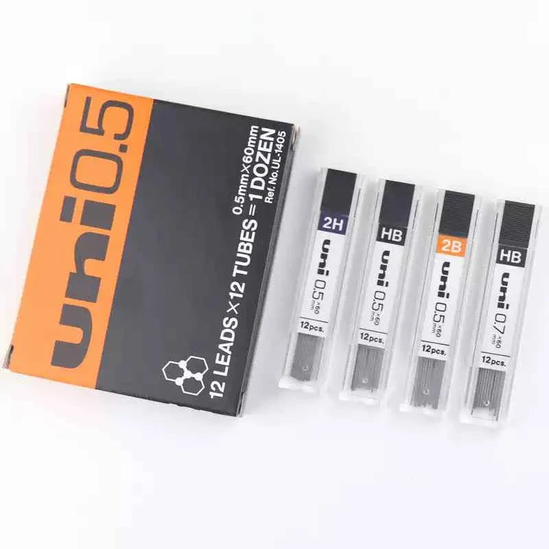 UNI UL1405 0.5MM HB/2B/2H PENCIL LEADS 12 TUBES