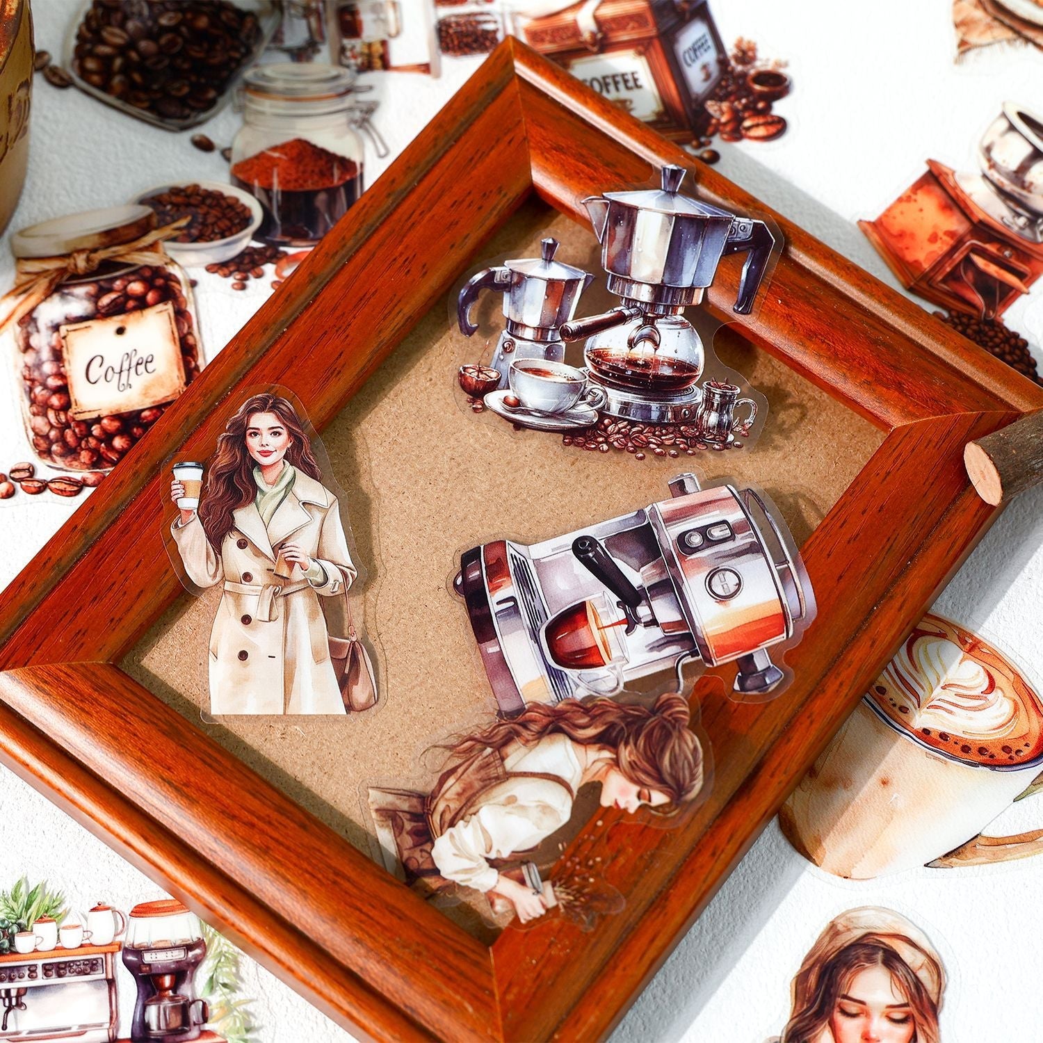 Coffee Lovers PET Sticker Set 120 Adhesive Decals for Journals Planners