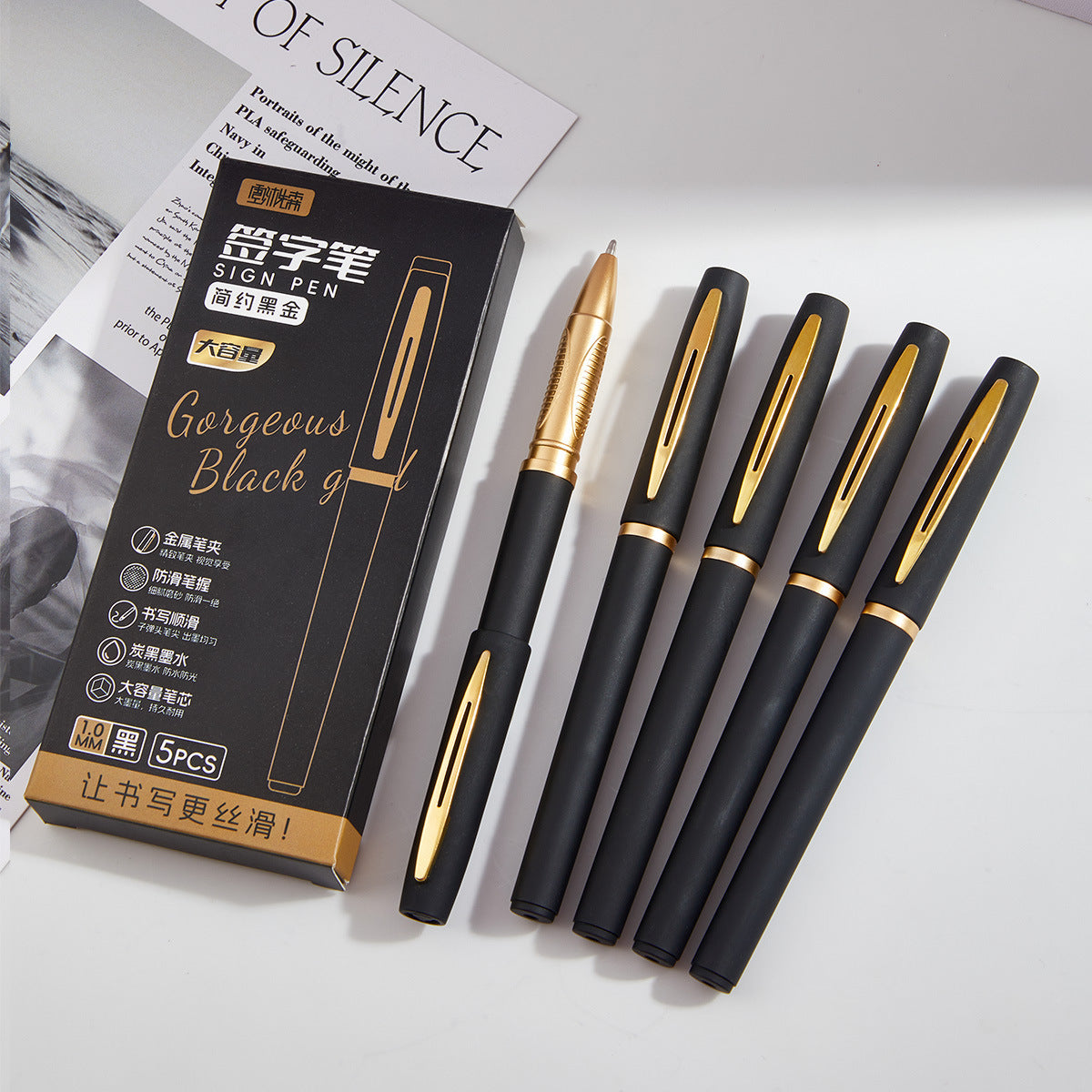 15-Pack Black Ink Signature Gel Pens Set (0.5mm/0.7mm/1.0mm)