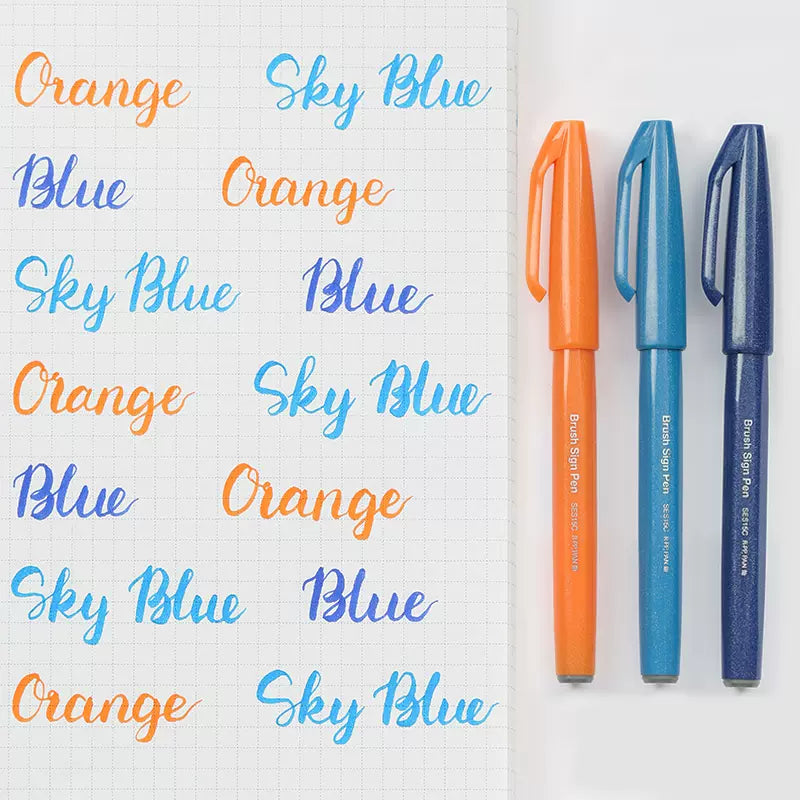 Pentel Fude Touch Sign Pen,Felt Pen Like Brush Stroke,3 Pack D