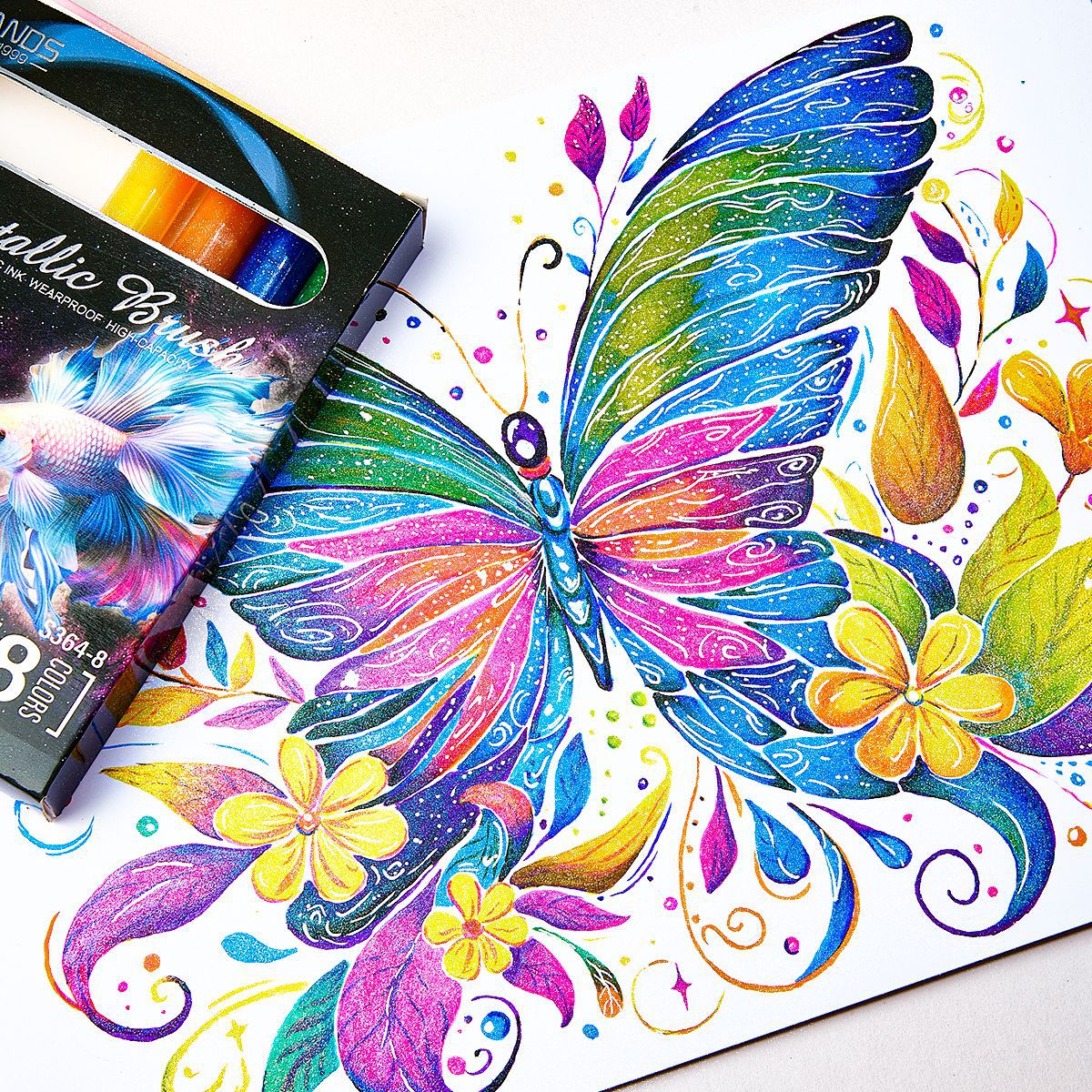 Flexible Brush Pens Metallic 8 Colors for Art Drawing Calligraphy