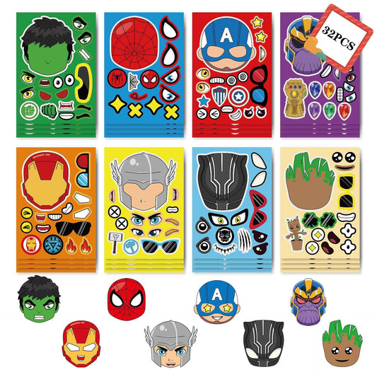 32 Sheets Cartoon Marvel Make a Face DIY Stickers for Kids - TTpen