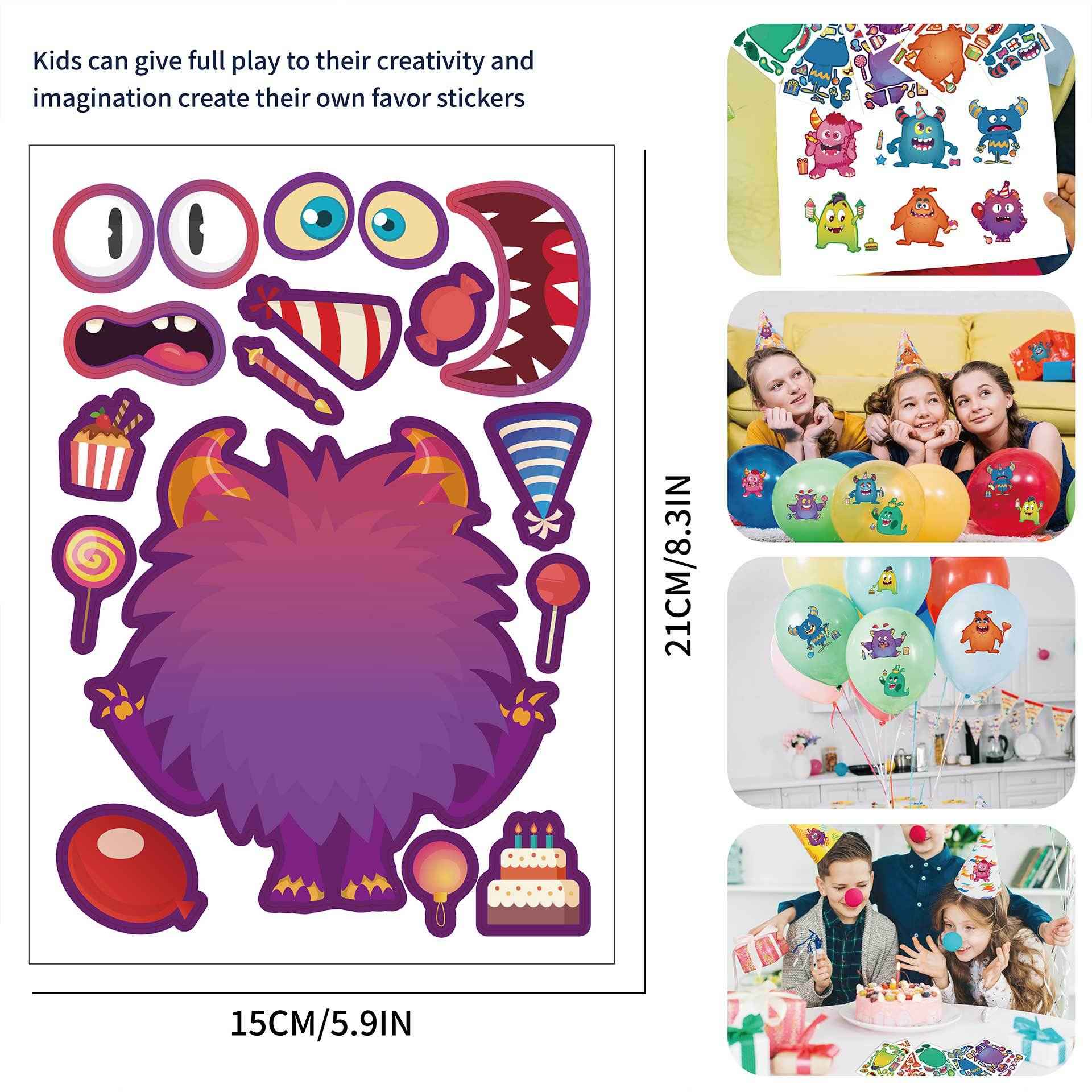 32 Sheets Monster Party Theme Make Your Own Stickers for Kids Birthday - TTpen