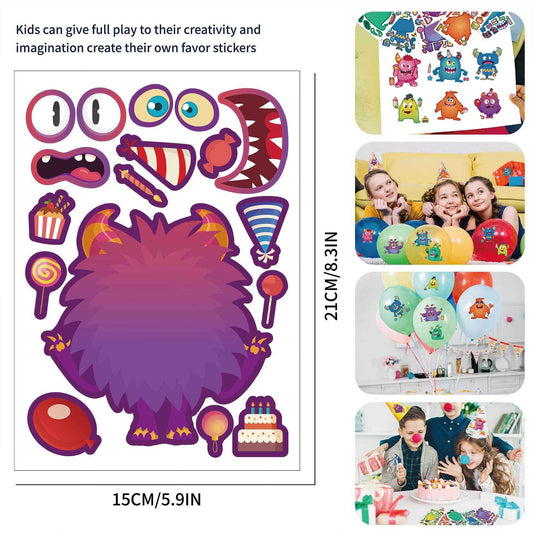 32 Sheets Monster Party Theme Make Your Own Stickers for Kids Birthday - TTpen