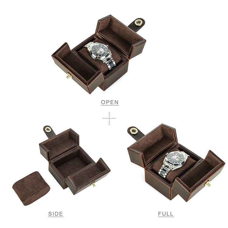 Double Open Genuine Leather Single Watch Organizer Box Case