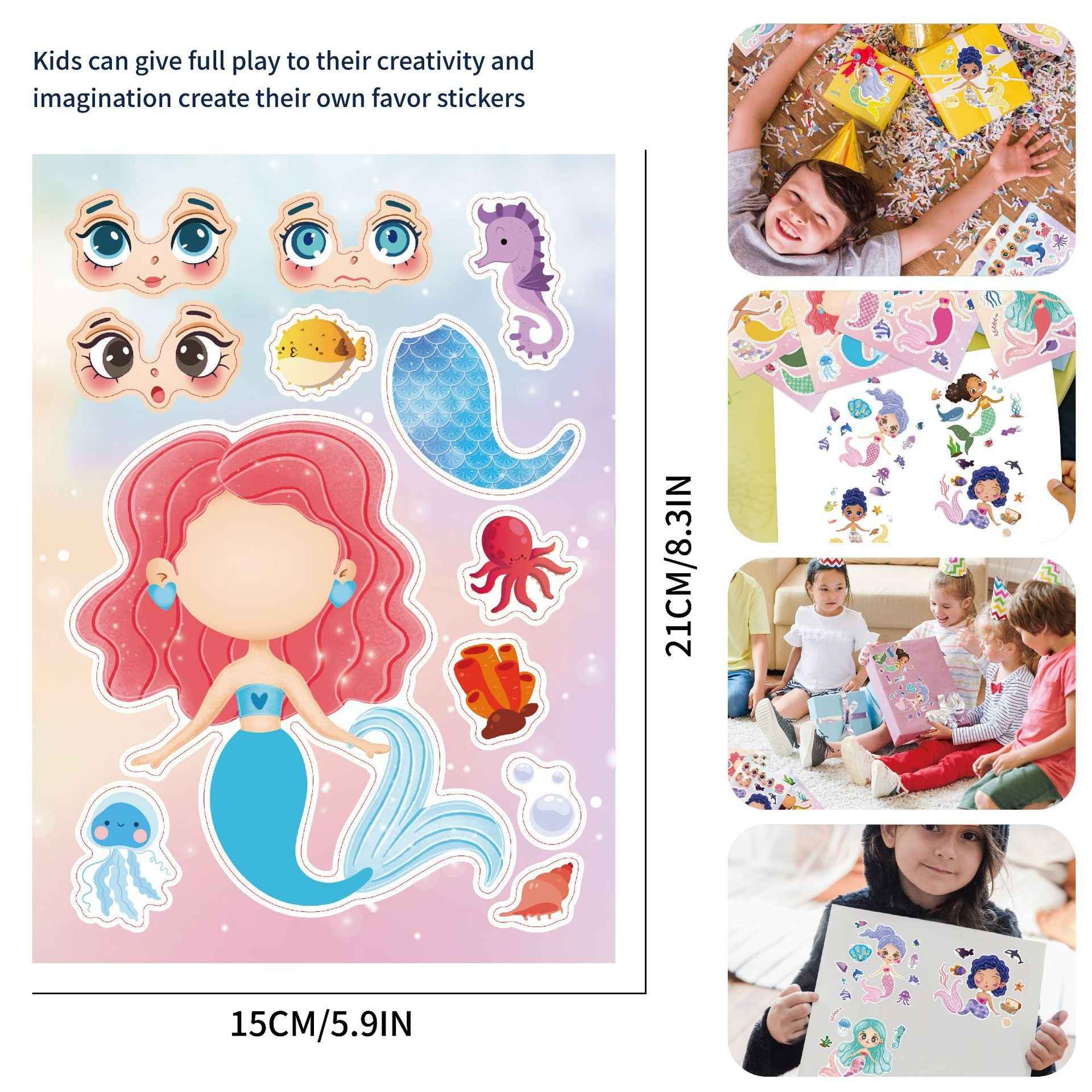 32pcs Mermaid Make a Face Sticker Sheets for Kids Girls - TTpen