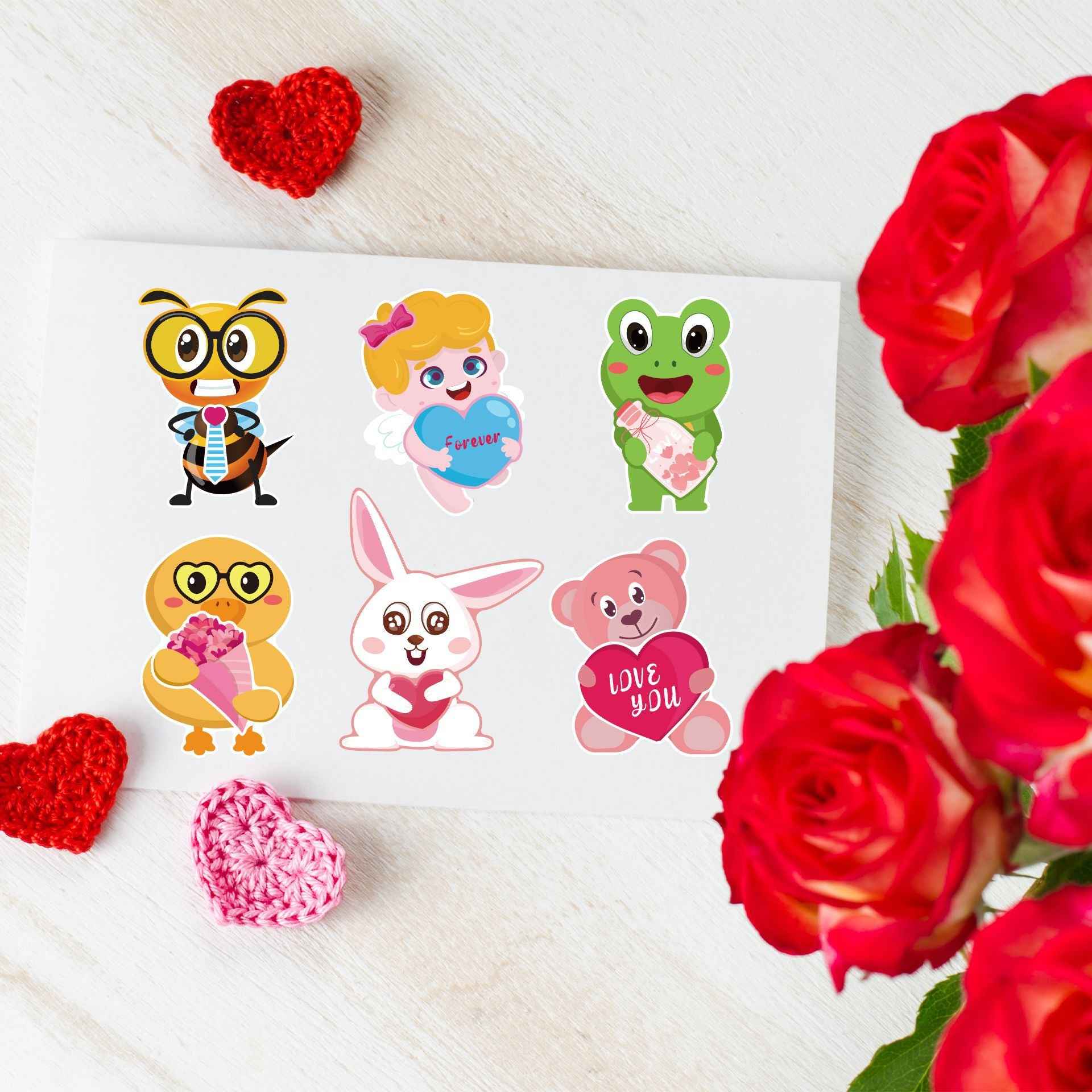 24 Sheets Valentine's Day Love You Animal Stickers for Kids - TTpen