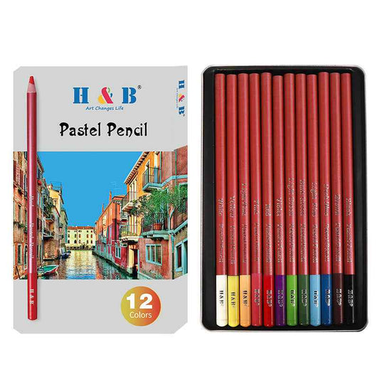 H&B Pastel Pencils, 4mm Core, Metal Tin, 12 Count - TTpen